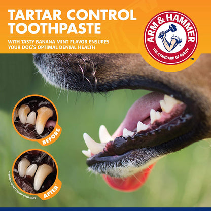 for Pets Tartar Control Dog Dental Care Kit, Banana Mint Flavor Toothpaste with Baking Soda, Double-Sided Toothbrush and Finger Brush Included, 2.5 Oz, 3-Piece